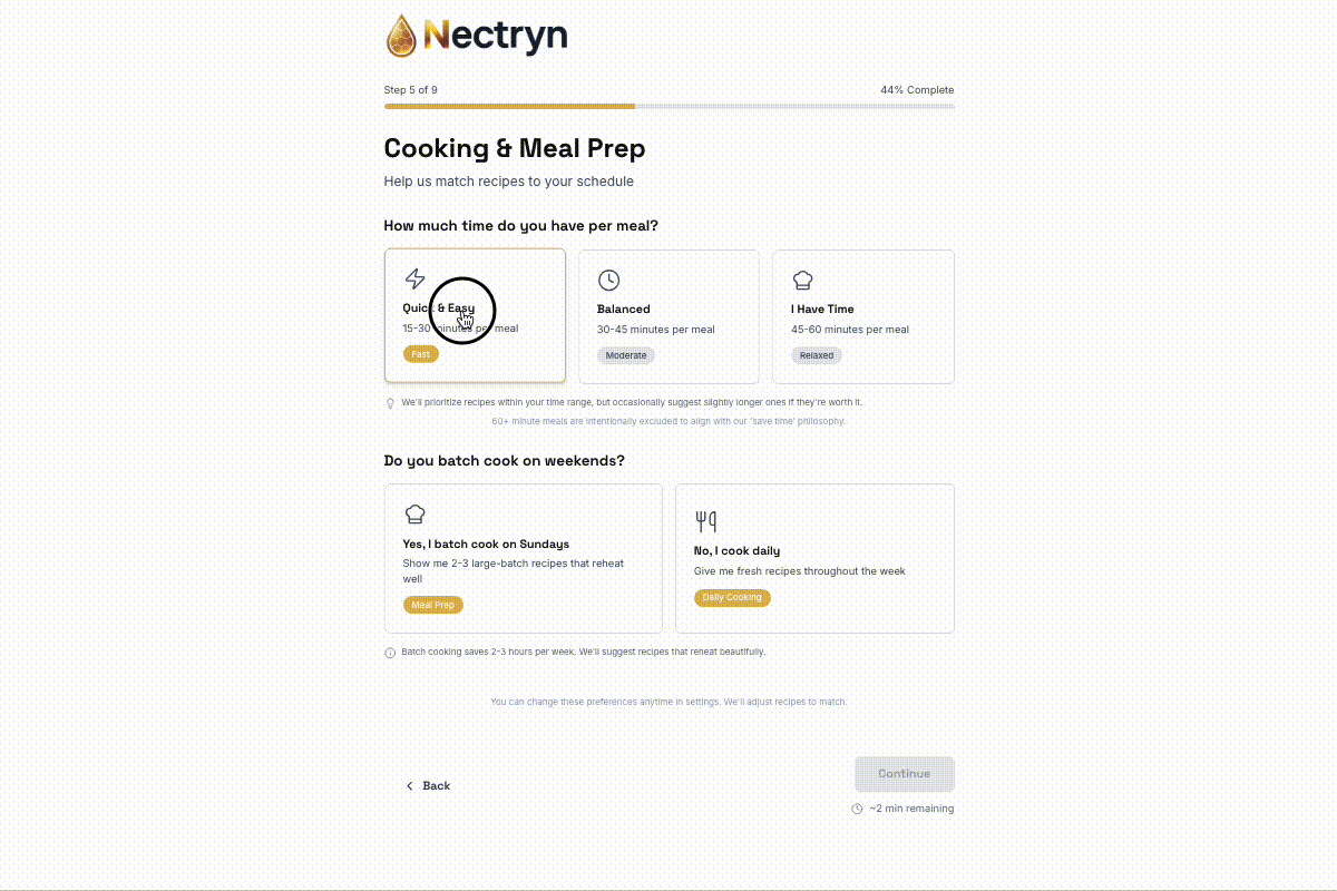 Onboarding quiz walkthrough